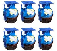 Ephlyn 24 Pack 3D 2025 DIY Graduation Cap Cupcake Toppers and 24Pcs Diploma 2025 Congrats Grad Cupcake Picks with Tassels for School Boys Girls Graduate Party Cake Decorations Supplies Blue