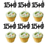 Ephlyn 24Pcs 15+1 Cupcake Toppers Funny 16th Birthday Cupcake Picks Glitter Black Middle Finger Cake Toppers 16th Cupcake Decoration for Happy 16th Birthday Party Anniversary Decorations