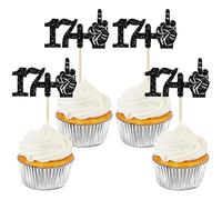 Ephlyn 24Pcs 17+1 Cupcake Toppers Funny 18th Birthday Cupcake Picks Glitter Black Middle Finger Cake Toppers 18th Cupcake Decoration for Happy 18th Birthday Party Anniversary Decorations