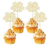 Ephlyn 24Pcs 2026 Happy New Year Cupcake Toppers Glitter Fireworks Hello 2026 Cupcake Picks for Cheers to 2026 Happy New Year Eve Theme Holiday Party Cake Decorations Supplies Gold