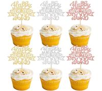 Ephlyn 24Pcs 2026 Happy New Year Cupcake Toppers Glitter Fireworks Hello 2026 Cupcake Picks for Cheers to 2026 Happy New Year Eve Theme Holiday Party Cake Decorations Supplies Multicolor