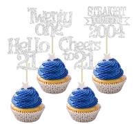 Ephlyn 24Pcs 21st Birthday Cupcake Toppers Glitter Straight Outta 2004 Cupcake Picks Hello 21 Cheers to 21 Years Cake Decorations for 21st Birthday Anniversary Party Decorations Supplies Silver