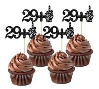 Ephlyn 24Pcs 29+1 Cupcake Toppers Funny 30th Birthday Cupcake Picks Glitter Black Middle Finger Cake Toppers 40th Cupcake Decoration for Happy 30th Birthday Party Anniversary Decorations