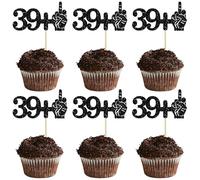 Ephlyn 24Pcs 39+1 Cupcake Toppers Funny 40th Birthday Cupcake Picks Glitter Black Middle Finger Cake Toppers 40th Cupcake Decoration for Happy 40th Birthday Party Anniversary Decorations