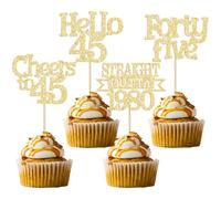 Ephlyn 24Pcs 45th Birthday Cupcake Toppers Glitter Straight Outta 1980 Cupcake Picks Hello 45 Cheers to 45 Years Cake Decorations for 45th Birthday Anniversary Party Decorations Supplies Gold