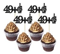 Ephlyn 24Pcs 49+1 Cupcake Toppers Funny 50th Birthday Cupcake Picks Glitter Black Middle Finger Cake Toppers 50 Cupcake Decoration for Happy 50th Birthday Party Anniversary Decorations