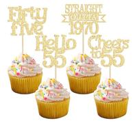 Ephlyn 24Pcs 55th Birthday Cupcake Toppers Glitter Straight Outta 1970 Cupcake Picks Hello 55 Cheers to 55 Years Cake Decorations for 55th Birthday Anniversary Party Decorations Supplies Gold