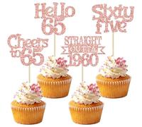 Ephlyn 24Pcs 65th Birthday Cupcake Toppers Glitter Straight Outta 1960 Cupcake Picks Hello 65 Cheers to 65 Years Cake Decorations for 65th Birthday Anniversary Party Decorations Supplies Rose Gold