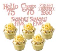 Ephlyn 24Pcs 75th Birthday Cupcake Toppers Glitter Straight Outta 1950 Cupcake Picks Hello 75 Cheers to 75 Years Cake Decorations for 75th Birthday Anniversary Party Decorations Supplies Rose Gold