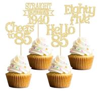 Ephlyn 24Pcs 85th Birthday Cupcake Toppers Glitter Straight Outta 1940 Cupcake Picks Hello 85 Cheers to 85 Years Cake Decorations for 85th Birthday Anniversary Party Decorations Supplies Gold