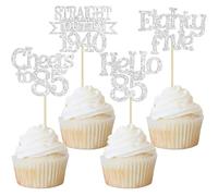 Ephlyn 24Pcs 85th Birthday Cupcake Toppers Glitter Straight Outta 1940 Cupcake Picks Hello 85 Cheers to 85 Years Cake Decorations for 85th Birthday Anniversary Party Decorations Supplies Silver