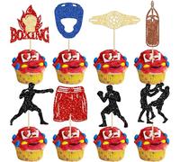 Ephlyn 24Pcs Boxing Player Cupcake Toppers Glitter Boxing Gloves Cupcake Decorations Picks Boxer Gym Theme Baby Shower Birthday Party Supplies Multi