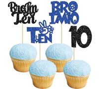 Ephlyn 24Pcs Bro I'm 10 Cupcake Toppers Glitter Boy 10th Birthday Cupcake Pick Decorations for Cheers to Ten Years Old Big Brother 10th Birthday Party Supplies