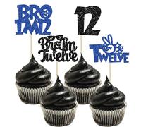 Ephlyn 24Pcs Bro I'm 12 Cupcake Toppers Glitter Boy 12th Birthday Cupcake Pick Decorations for Cheers to Twelve Years Old Big Brother 12th Birthday Party Supplies