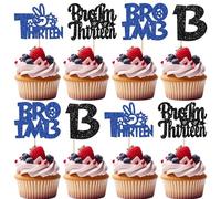 Ephlyn 24Pcs Bro I'm 13 Cupcake Toppers Glitter Boy 13th Birthday Cupcake Pick Decorations for Cheers to Thirteen Years Old Big Brother 13th Birthday Party Supplies