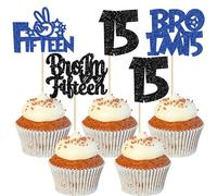 Ephlyn 24Pcs Bro I'm 15 Cupcake Toppers Glitter Boy 15th Birthday Cupcake Pick Decorations for Cheers to Fifteen Years Old Big Brother 15th Birthday Party Supplies