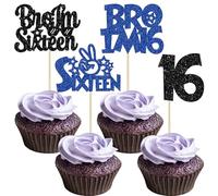 Ephlyn 24Pcs Bro I'm 16 Cupcake Toppers Glitter Boy 16th Birthday Cupcake Pick Decorations for Cheers to Sixteen Years Old Big Brother 16th Birthday Party Supplies