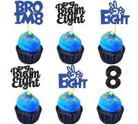 Ephlyn 24Pcs Bro I'm 8 Cupcake Toppers Glitter Boy 8th Birthday Cupcake Pick Decorations for Cheers to Eight Years Old Big Brother 8th Birthday Party Supplies