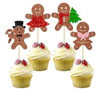 Ephlyn 24Pcs Christmas Gingerbread Man Cupcake Toppers Glitter Gingerbread Man Cupcake Picks for Merry Christmas Baby Shower Gender Reveal Birthday Party Cake Decorations Supplies Red