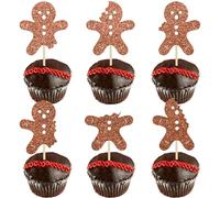 Ephlyn 24Pcs Christmas Gingerbread Man Cupcake Toppers Glitter Gingerbread Man Cupcake Picks for Merry Christmas Baby Shower Gender Reveal Kids Boys Birthday Party Cake Decorations Supplies Brown