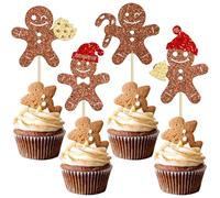 Ephlyn 24Pcs Christmas Gingerbread Man Cupcake Toppers Picks Xmas Holiday Cupcake Picks Merry Christmas Theme Holiday Baby Shower Birthday Party Cake Decorations Supplies Multicolor