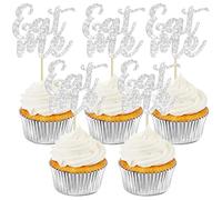 Ephlyn 24Pcs Eat Me Cupcake Toppers Glitter Wonderland Cupcake Picks Baby Shower Boys Girls Kids Birthday Alice in Wonderland Theme Party Cake Decorations Supplies Silver