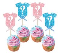 Ephlyn 24Pcs Gender Reveal Cupcake Toppers Glitter Pink Blue Bow Onesie Question Mark Boy or Girl Cake Topper Decorations for Baby Shower Theme Gender Reveal Kids Birthday Party Supplies Blue Pink