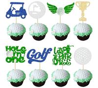 Ephlyn 24Pcs Golf Cupcake Toppers Glitter Trophy Golf Carts Cake Pick Decorations for Golf Sports Player Theme Baby Shower Kids Birthday Party Cake Decorations Supplies