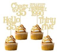 Ephlyn 24Pcs Happy 35th Birthday Cupcake Toppers Gold Thirty Five Cupcake Picks Hello 35 Cheers to 35 Years Birthday Cake Decorations for 35th Birthday Anniversary Party Decor Supplies