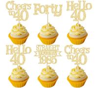 Ephlyn 24Pcs Happy 40th Birthday Cupcake Toppers Glitter Forty Cupcake Picks Hello 40 Cheers to 40 Years Birthday Cake Decorations for 40th Birthday Anniversary Party Supplies Gold