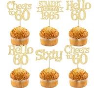 Ephlyn 24Pcs Happy 60th Birthday Cupcake Toppers Glitter Straight Outta 1965 Cupcake Picks Hello 60 Cheers to 60 Years Birthday Cake Decorations for 60th Birthday Anniversary Party Supplies Gold
