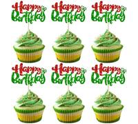 Ephlyn 24Pcs Happy Birthday Cupcake Toppers Double Layer Glitter Happy Birthday Cake Decorations for Christmas Theme Baby Shower Anniversary Party Decorations Supplies Red Green