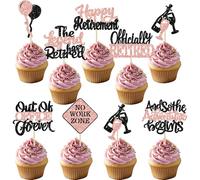 Ephlyn 24Pcs Happy Retirement Cupcake Toppers Officially Retired Cupcake Picks the Legend has Retired Cake Decorations Out of Office Forever Cake Toppers for Farewell Party Supplies Rose Gold