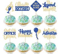 Ephlyn 24Pcs Happy Retirement Cupcake Toppers Officially Retired Cupcake Picks the Legend has Retired Cake Decorations Out of Office Forever Cake Toppers for Farewell Party Supplies Blue Gold