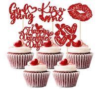 Ephlyn 24Pcs Happy Valentine's Day Cupcake Toppers Glitter Love Heart Bear I Do Cupcake Picks Be Mine Wedding Bridal Shower Cake Decorations for Valentine's Day Theme Birthday Party Supplies Red