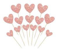 Ephlyn 24Pcs Heart Cupcake Toppers Glitter Love Heart Valentine Cake Pick Decorations for Valentine's Day Theme Wedding Engagement Bridal Shower Birthday Party Supplies Rose Gold