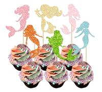 Ephlyn 24Pcs Mermaid Cupcake Toppers Glitter Ocean Sea Animals Cupcake Toppers Mermaid Under the Sea Cupcake Picks for Ocean Theme Baby Shower Birthday Cake Decorations Supplies