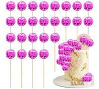 Ephlyn 24Pcs Mini Disco Ball Cupcake Toppers - Disco Theme Cake Decorations for 70s Party - Purple