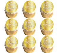 Ephlyn 24Pcs Mirror Acrylic Cupcake Toppers Engraved Happy Birthday Cake Picks Decoration Circle Round Shape DIY Winter Wonderland Party Supplies Gold