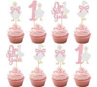 Ephlyn 24Pcs One Silly Goose Cupcake Toppers First Birthday Decorations Silly Goose 1st Birthday Cupcake Pick for Baby Shower Boys Girls First Birthday Party Supplies Muti White Pink