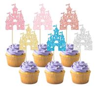 Ephlyn 24Pcs Princess Castle Cupcake Toppers Glitter Princess Cake Toppers Queen Birthday Party Cake Decoration for Girls Princess Baby Shower Birthday Party Supplies Multicolor