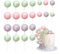 Ephlyn 30 Pcs Balls Cake Topper Set - Foam Balls, Cake Picks, Mini Balloons & DIY Inserts for Baby Shower & Party Decorations in Pearl, Green, Pink, Light Purple