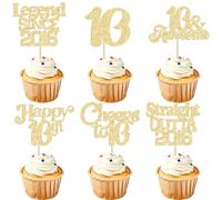 Ephlyn 30Pcs 10th Birthday Cupcake Toppers Glitter Ten Straight Outta 2016 Cupcake Picks for Cheers to 10 Years Wedding Anniversary Party Cake Decorations Black