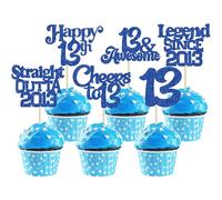 Ephlyn 30Pcs 13th Birthday Cupcake Toppers Glitter Thirteen Happy 13th Straight Outta 2013 Cupcake Picks for Cheers to 13 Years Birthday Anniversary Party Decorations Supplies Black