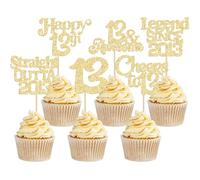 Ephlyn 30Pcs 13th Birthday Cupcake Toppers Glitter Thirteen Happy 13th Straight Outta 2013 Cupcake Picks for Cheers to 13 Years Birthday Anniversary Party Decorations Supplies Black
