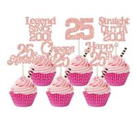 Ephlyn 30Pcs 25th Birthday Cupcake Toppers Glitter Twenty Five Happy 25th Straight Outta 2001 Cupcake Picks for Cheers to 25 Years Birthday Anniversary Party Cake Decorations Supplies Black