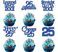 Ephlyn 30Pcs 25th Birthday Cupcake Toppers Glitter Twenty Five Happy 25th Straight Outta 2001 Cupcake Picks for Cheers to 25 Years Birthday Anniversary Party Cake Decorations Supplies Black
