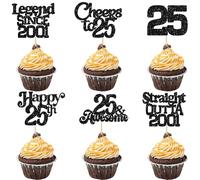Ephlyn 30Pcs 25th Birthday Cupcake Toppers Glitter Twenty Five Happy 25th Straight Outta 2001 Cupcake Picks for Cheers to 25 Years Birthday Anniversary Party Cake Decorations Supplies Black