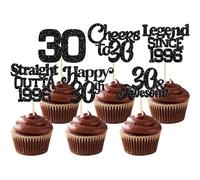 Ephlyn 30Pcs 30th Birthday Cupcake Toppers Glitter Happy Straight Outta 1996 Cupcake Picks for Cheers to 30 Years Wedding Anniversary Party Decoration Supplies Black