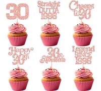 Ephlyn 30Pcs 30th Birthday Cupcake Toppers Glitter Happy Straight Outta 1996 Cupcake Picks for Cheers to 30 Years Wedding Anniversary Party Decoration Supplies Black